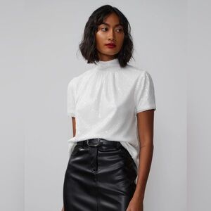 NWT NY&Co Mock Neck Sequin Embellished Top | Paper White | Large